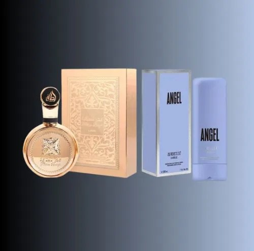 COMBO SEDUÇÃO – Fakhar Gold Extrait Eau de Perfume – 100ml + Creme Corporal Hidratante Angel 200ml Isabelle La Belle